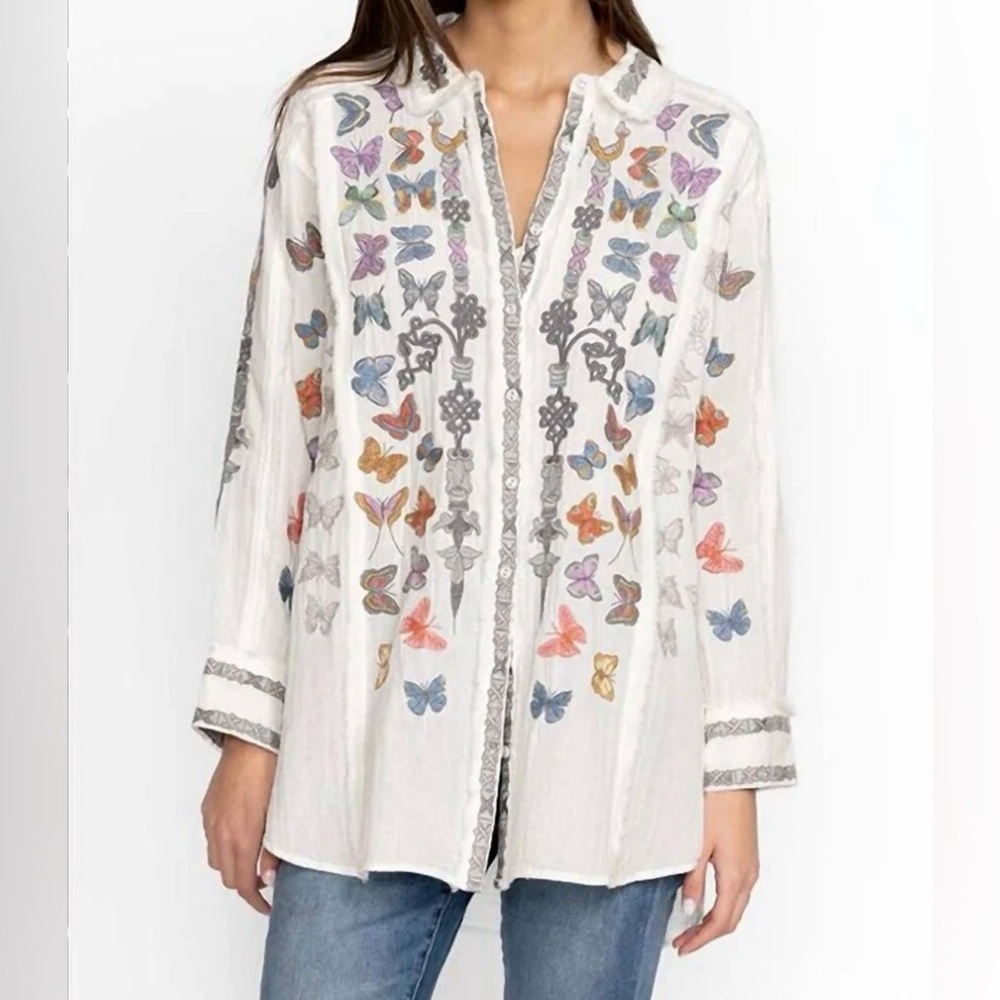 Johnny Was Embroidered Butterfly Talia Tunic Blouse NWT